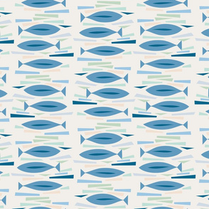 MCM Fishies Collage Abstract-Light blues