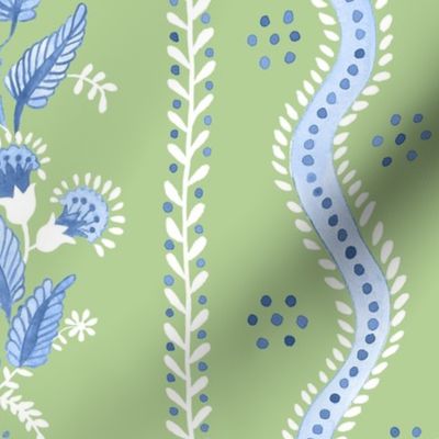 Cornflower on spring Green Emma Stripe