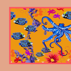 Octopus crazy orangeTeaTowel