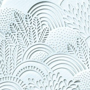 Paper Garden Faux Texture White- Hand Made Paper Cut Light Mint Green Hue- Home Decor- Jumbo Scale Botanical Wallpaper- Large