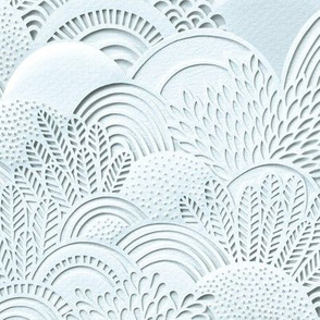 Paper Garden Faux Texture White- Hand Made Paper Cut Light Mint Green Hue- Home Decor- Wallpaper- Medium