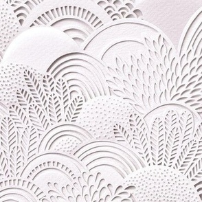 Paper Garden Faux Texture White- Hand Made Paper Cut Light Mauve- Rose- Pink Hue- Home Decor- Wallpaper- Medium