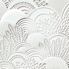 Paper Garden Faux Texture White- Hand Made Paper Cut Light Peach- Beige- Cream Hue- Home Decor- Wallpaper- Medium