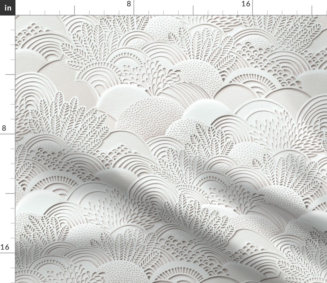 Paper Garden Faux Texture White- Hand Made Paper Cut Light Peach- Beige- Cream Hue- Home Decor- Wallpaper- Medium
