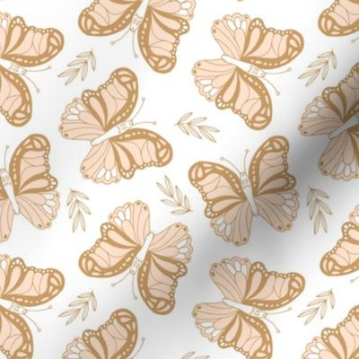 Seventies retro butterfly cream cinnamon yellow on white