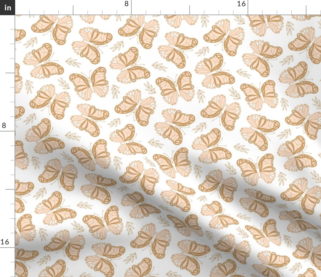 Seventies retro butterfly cream cinnamon yellow on white