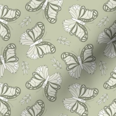 Seventies retro butterfly sage green olive white spring 