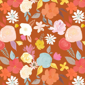 Spoonflower Fabric - Revivial Funky Flowers Pink Flower Floral Retro Orange  Printed on Cotton Poplin Fabric by The Yard - Sewing Shirting Quilting