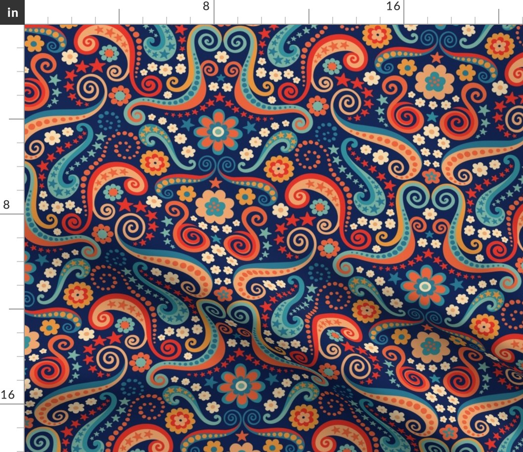 Psychedelic 70s paisley copper peacpock  large by Pippa Shaw