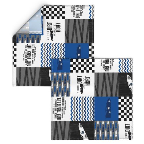 Dirt Track Life//Blues//45 - Wholecloth Cheater Quilt - Rotated