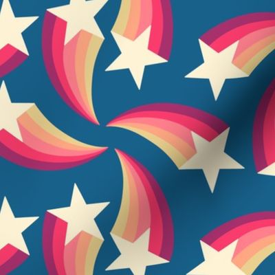 retro rainbow shooting stars navy large scale by Pippa Shaw