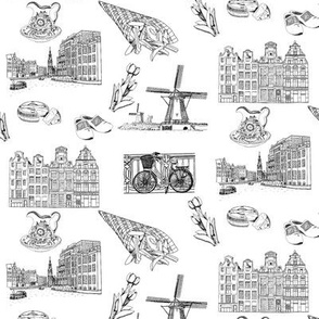 Netherlands Toile de Jouy in Black Ink on white