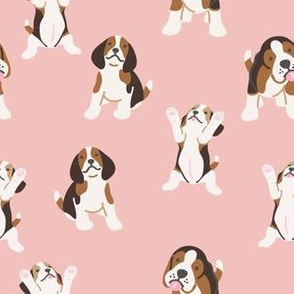 Beagle puppies on pink / Dog fabrics / Dogs 