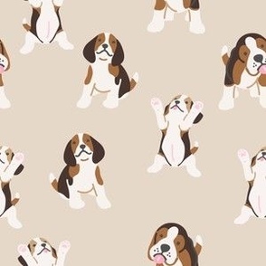 Beagle puppies on beige / Dog fabrics / Dogs 