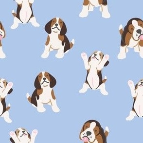  Beagle puppies on blue / Dog fabrics / Dogs