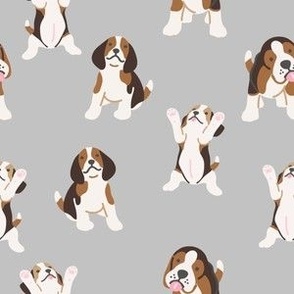 Beagle puppies on grey / Dog fabrics / Dogs 