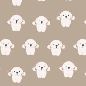 Maltese dogs on beige/ Dog fabrics / white puppy