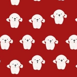 Maltese dogs on red / Dog fabrics / white puppy