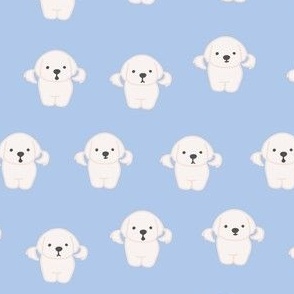 Maltese dogs on blue/ Dog fabrics / white puppy