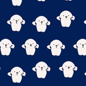 Maltese dogs on dark blue / Dog fabrics / white puppy
