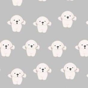 Maltese dogs on grey/ Dog fabrics / white puppy