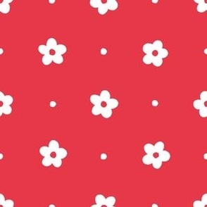 Flowers and Dots in Cherry Red