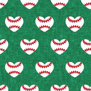 baseball hearts - green linen - spring sports - C21