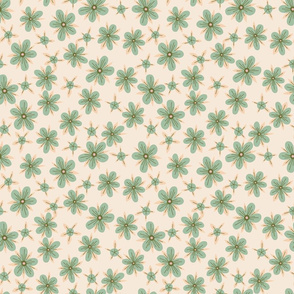 Starburst flower-Green on Offwhite