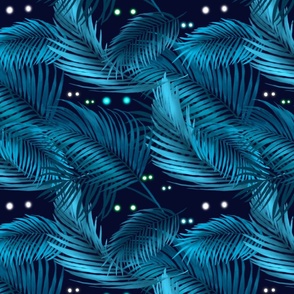 Moody Jungle: Spooky Eyes and Palm Leaves on Deep Navy by Brittanylane