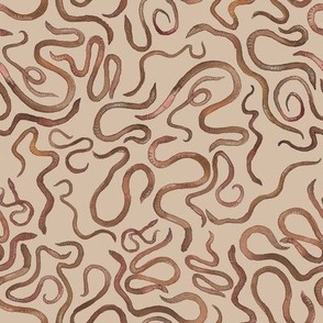 Watercolor Earthworms on Light Brown by Brittanylane