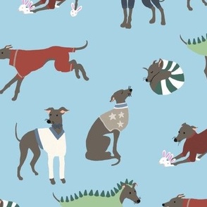 Dapper Doggos, Dressed Up Greyhounds on Sky Blue