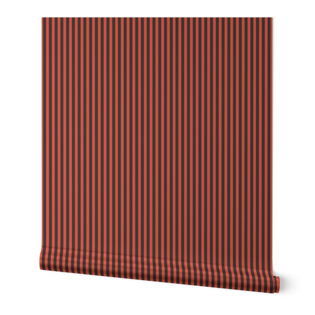 Small Orange Red Bengal Stripe Pattern Vertical in Black