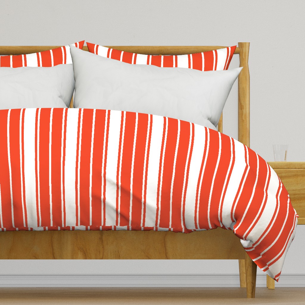 Bright Citrus Orange and White Vertical French Stripe 