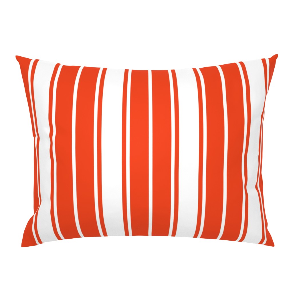 Bright Citrus Orange and White Vertical French Stripe 