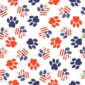 SMALL USA paw prints fabric - American July 4th patriotic pet - bright