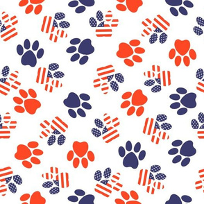 USA paw prints fabric - American July 4th patriotic pet - bright