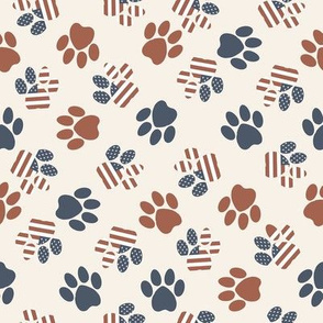 SMALL USA paw prints fabric - American July 4th patriotic pet - muted