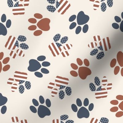 USA paw prints fabric - American July 4th patriotic pet - muted