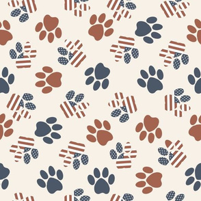 USA paw prints fabric - American July 4th patriotic pet - muted