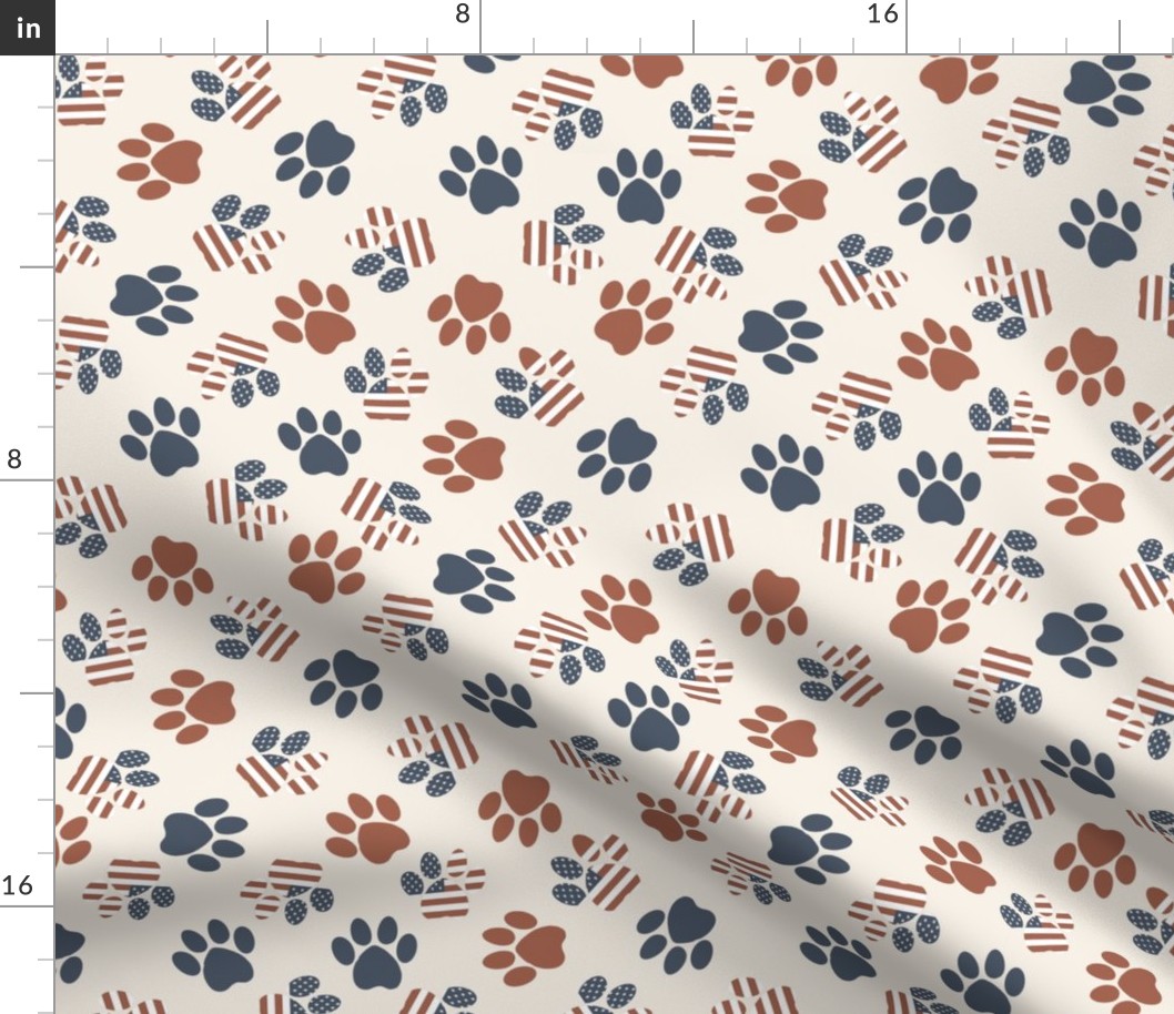 USA paw prints fabric - American July 4th patriotic pet - muted