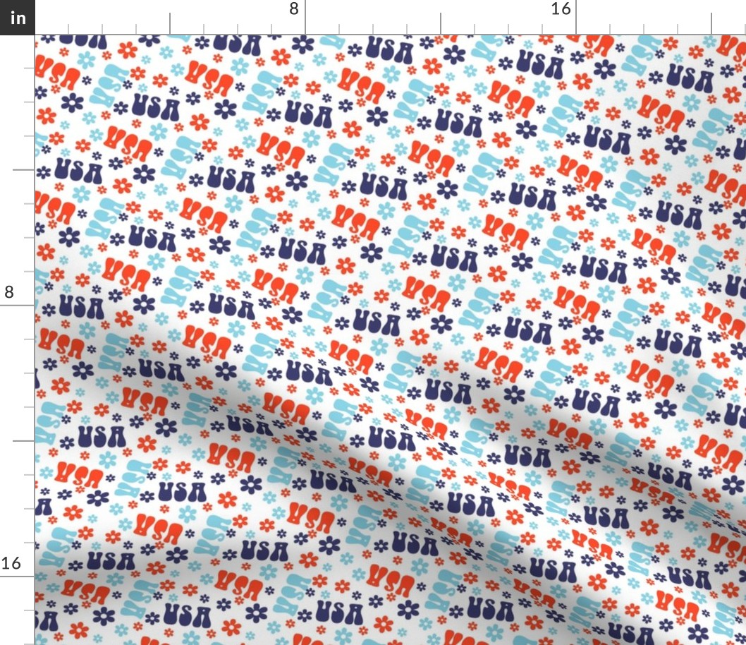 MINI USA Groovy floral fabric - summer patriotic July 4 design 