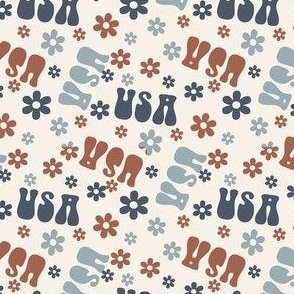 MINI USA Groovy floral fabric - summer patriotic July 4 design - muted