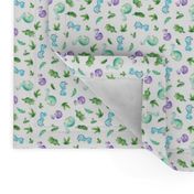 Small Baby Dino World Watercolor Dinosaurs Green Purple Aqua Blue