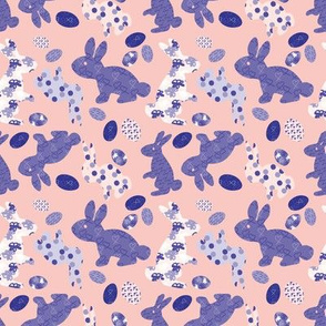 Hippity Hoppity Easter Bunnies Peachy Pink Lilac Blue Unisex Small Scale