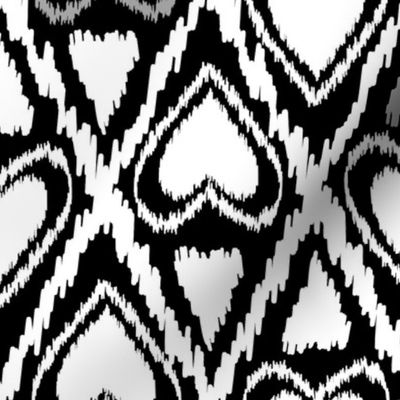Black and white pattern with abstract hearts 
