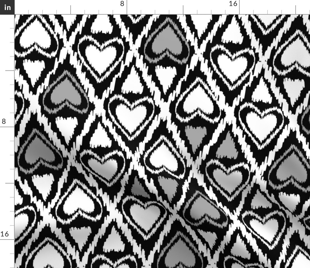 Black and white pattern with abstract hearts 