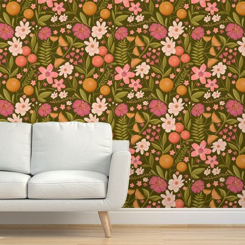 Vogel Blumen Modern Rosa Kinderzimmer Garten Grun Fruhling Verspielt Tapete Land Kindergarten Wunderlich Spoonflower