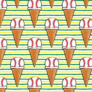 baseball ice cream cones - green and yellow  stripes - summer sports - C21
