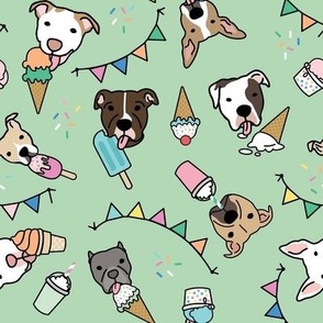 Pittie Party Ice Cream Dog Fabric - Mint, Medium Scale