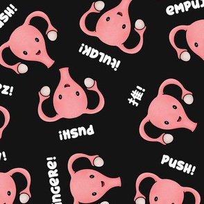 Happy Pregnant Uterus, Languages PUSH! Black, Large